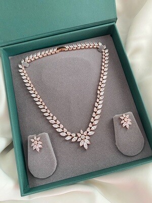 Naolli Marquise Rosegold Cz Diamond Necklace Set