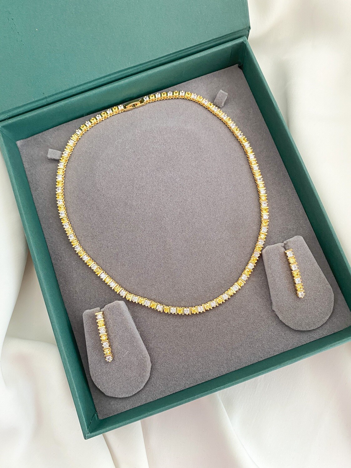 Catherine Gold Cz Topaz Diamond Necklace Set