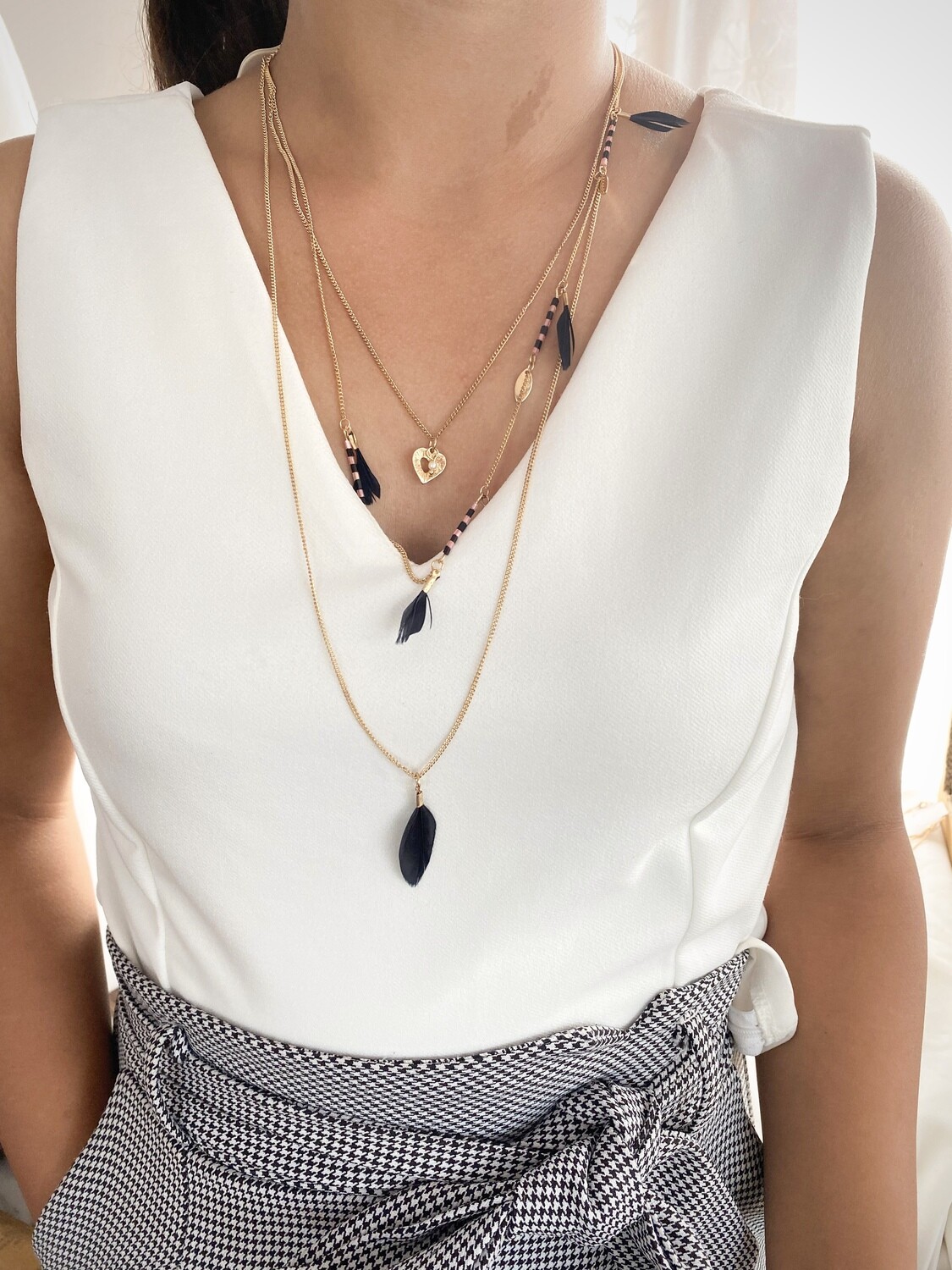 Olivia Gold Feather Layered Necklace
