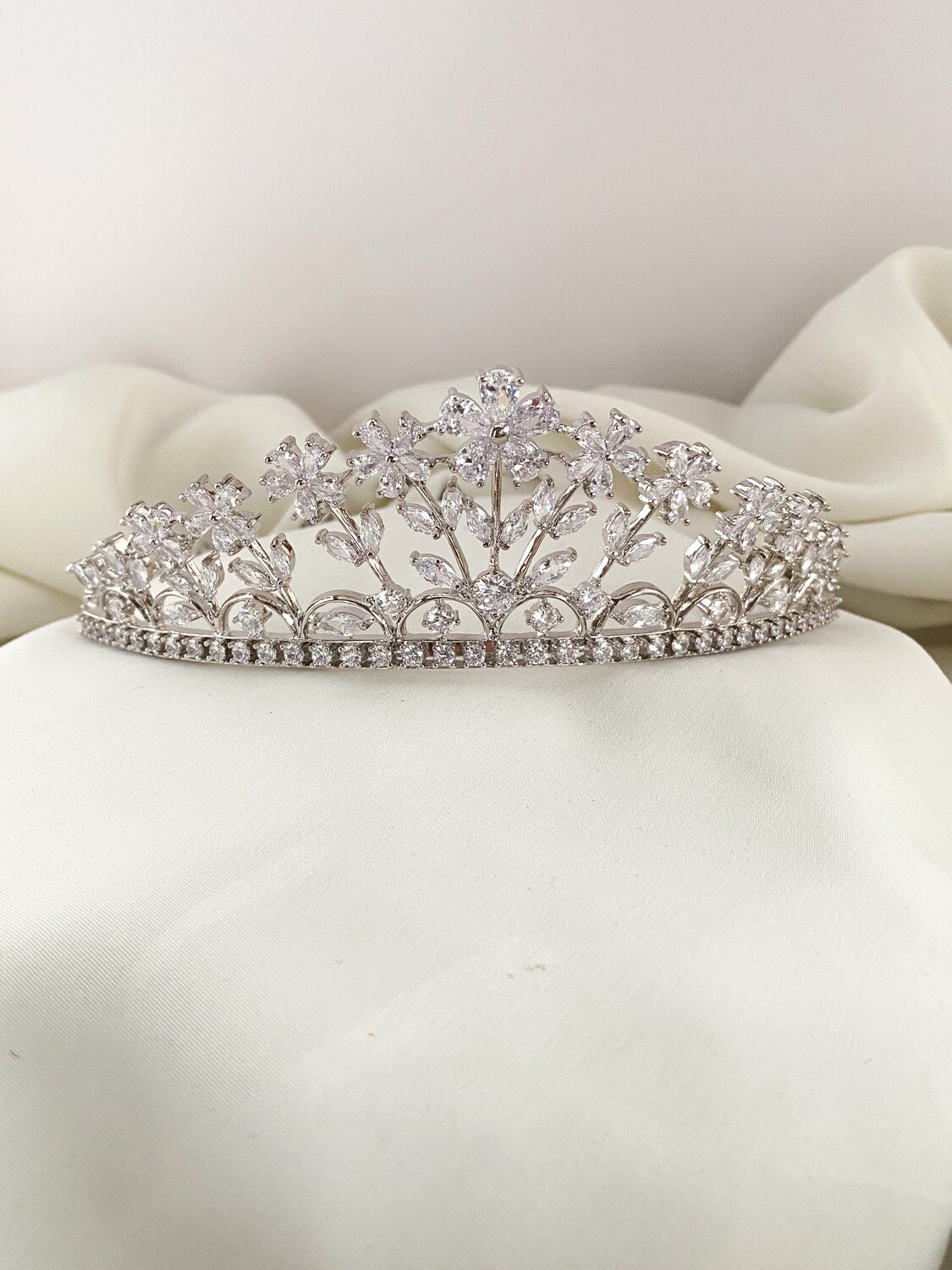 Charlotte Marquise Flower Silver Cz Diamond Tiara