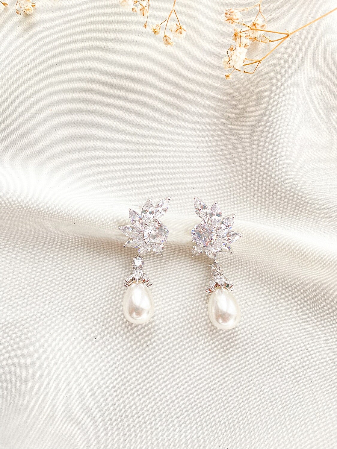 Ivy Cz Diamond Pear Pearls Drop Earrings
