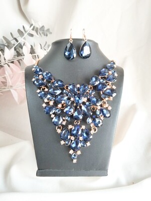 Olivia  Sapphire Rhinestone Necklace & Earring Set