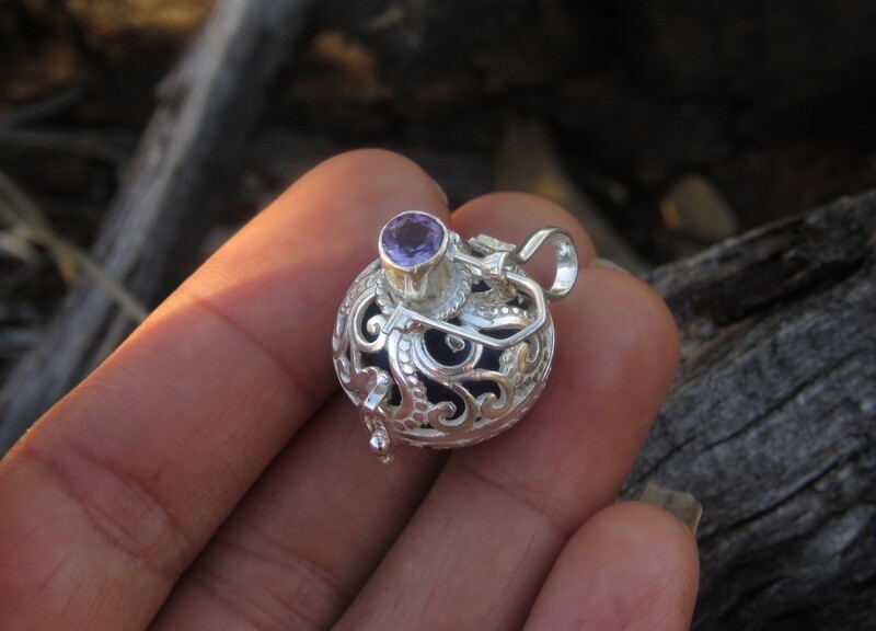 18mm Sterling Silver Amethyst Harmony Ball Pendant HB-469
