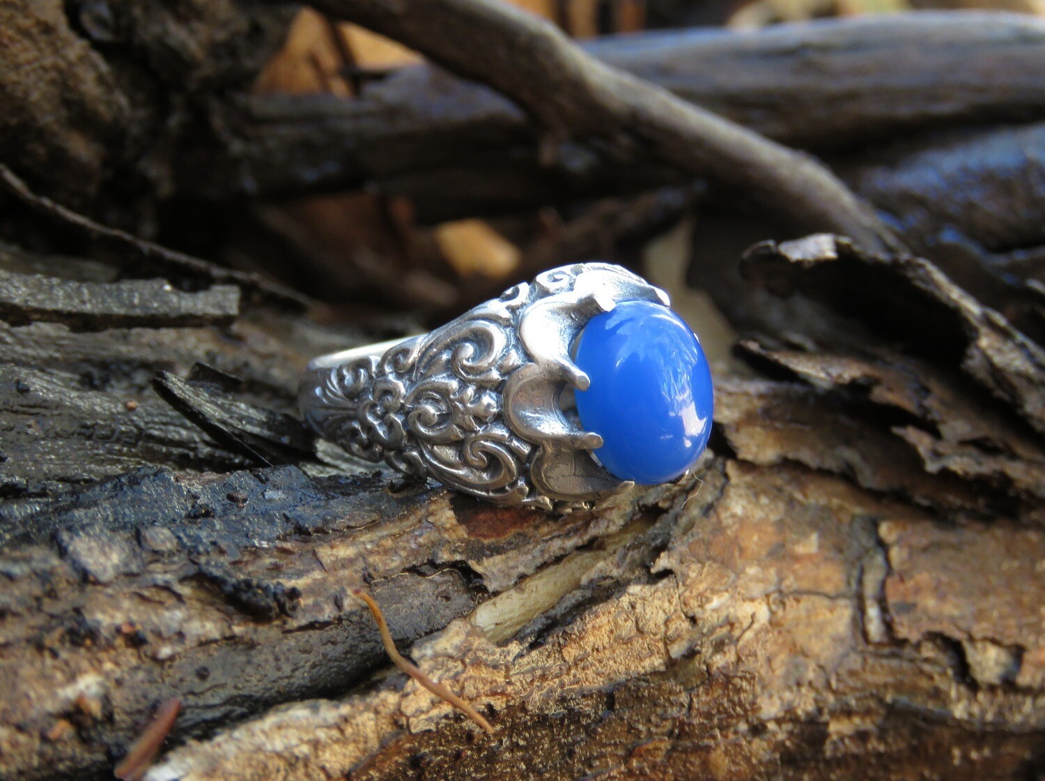 Sterling Silver Blue Agate Unisex Ring RI-964