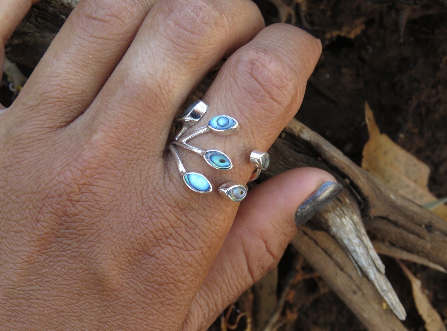 Handmade Sterling Silver Abalone Shell Women&#39;s Ring RI-965