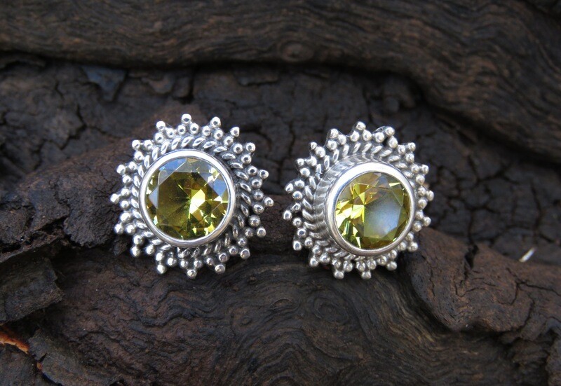 Sterling Silver Round Citrine Earrings ER-1085