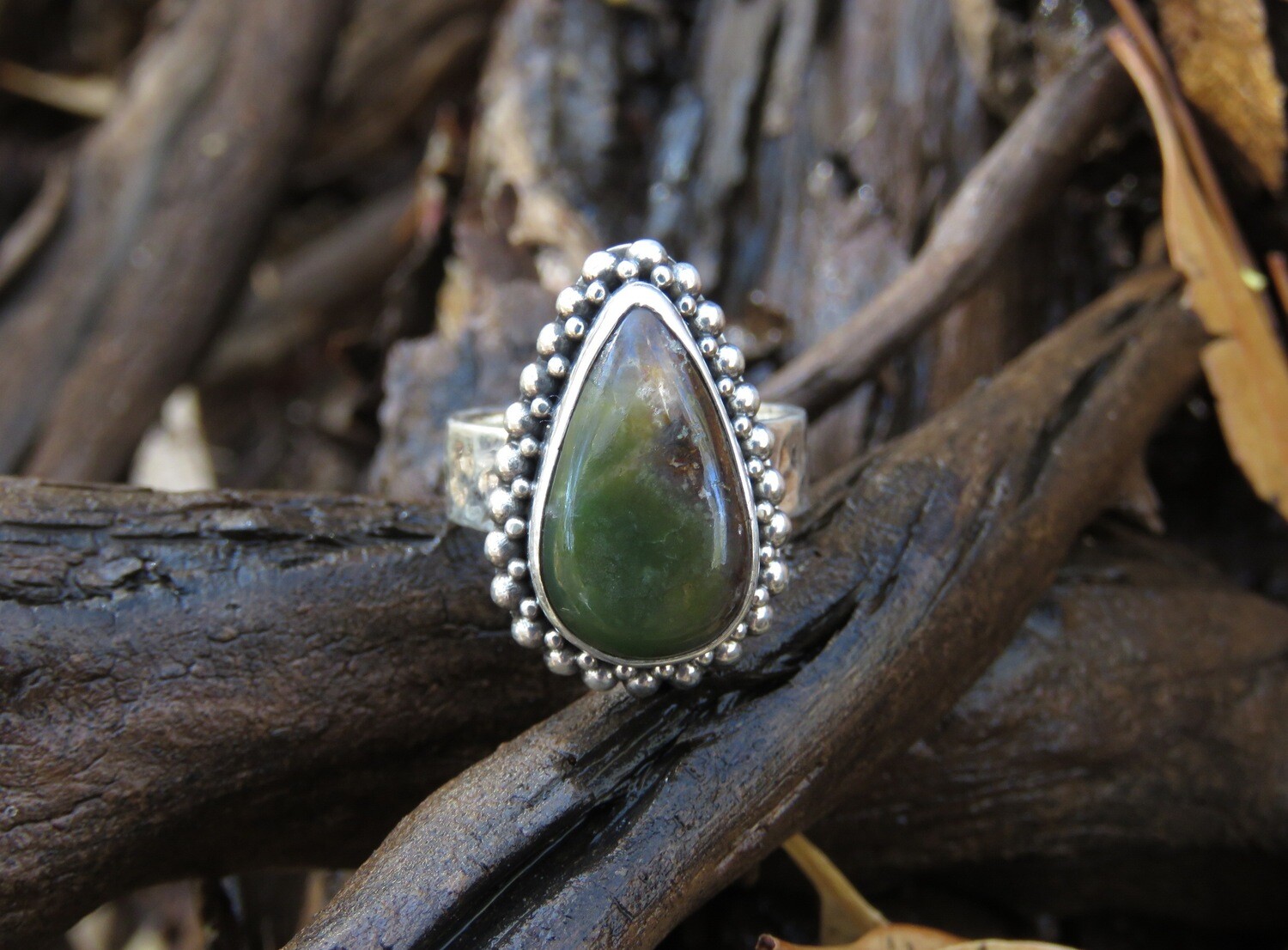Sterling Silver Chrysophrase Jawan Ring RI-971