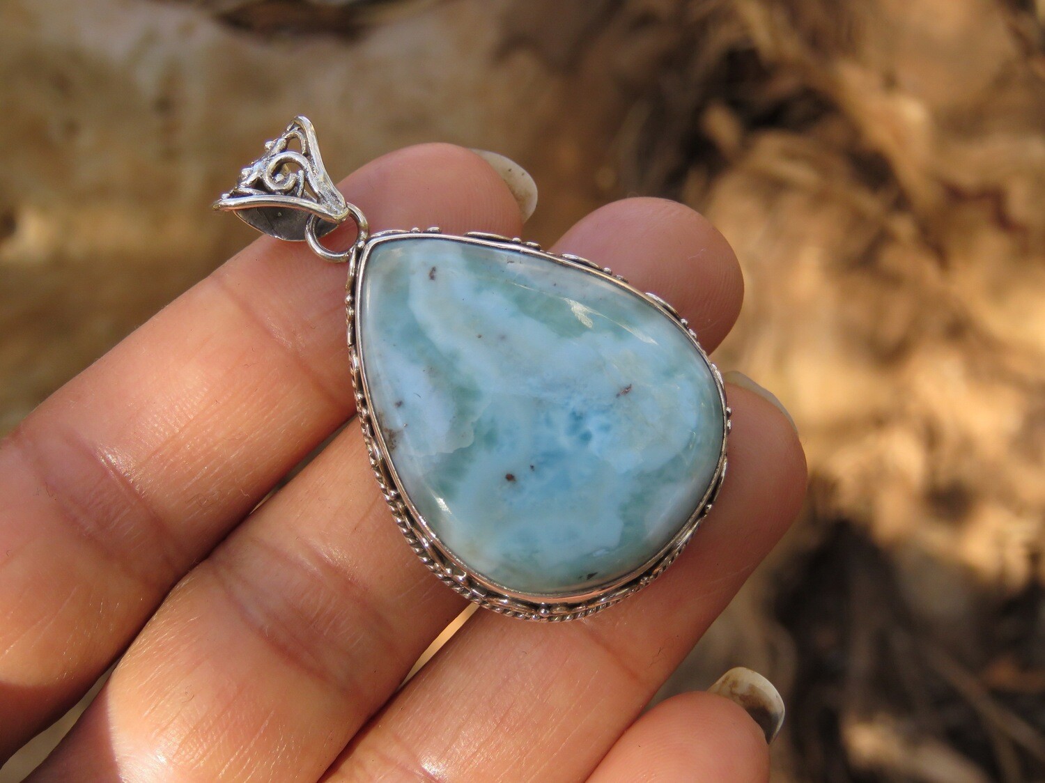 Sterling Silver Larimar Bali Scrollwork Pendant SP-1141