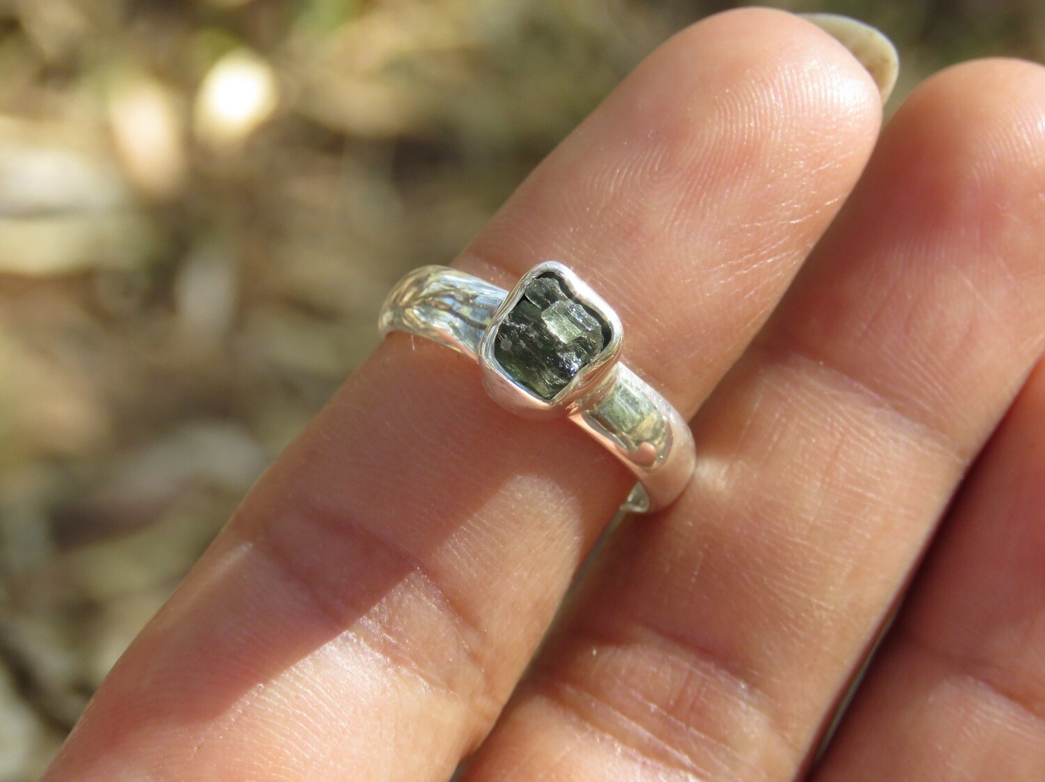 Sterling Silver Natural Moldavite Ring RI-983