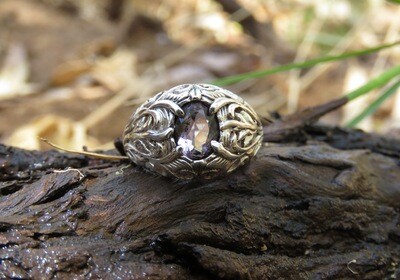 Sterling Silver Amethyst Gemstone Vine Design Ring RI-984