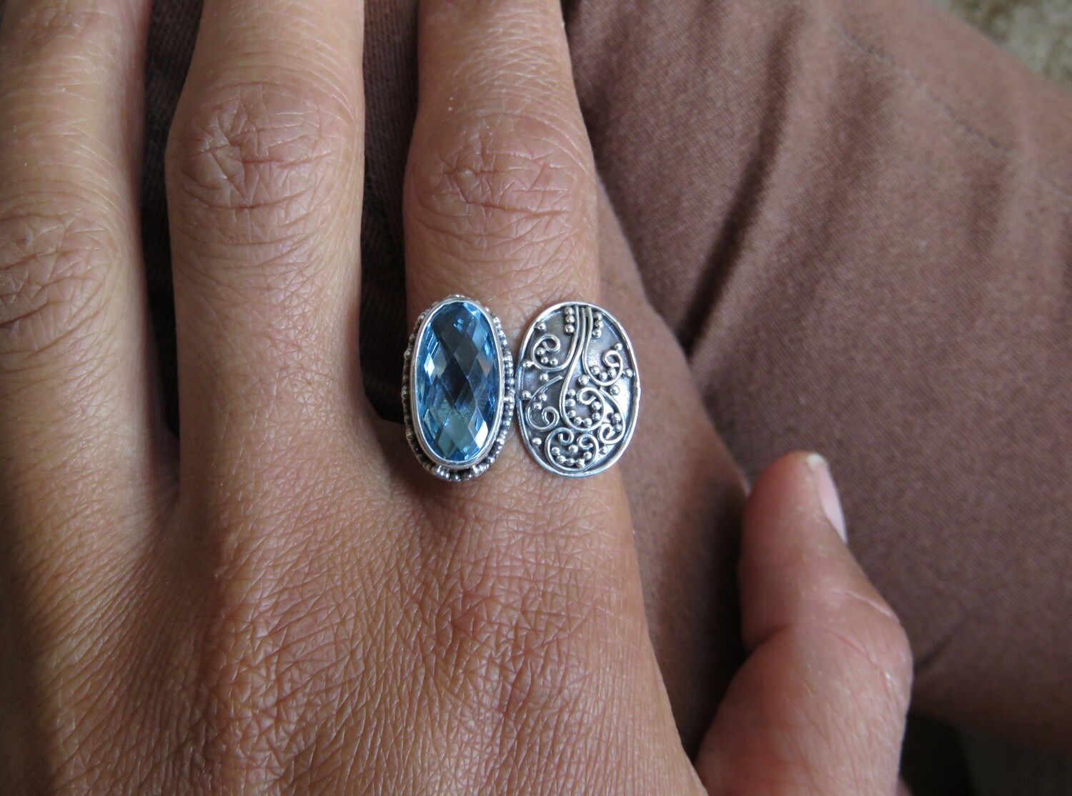 Sterling Silver and Blue Topaz Gemstone Ring RI-986