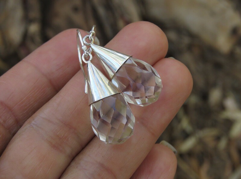 Sterling Silver Quartz Crystal Dangle Earrings ER-1088