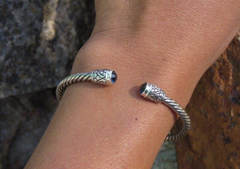 Sterling Silver London Blue Topaz Cuff Bangle SBB-620