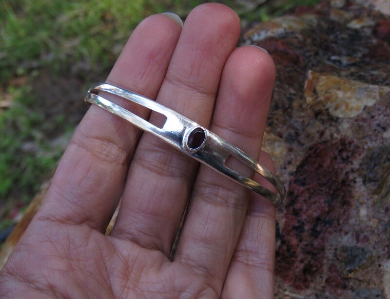 Sterling Silver Garnet Cuff Bangle SBB-621