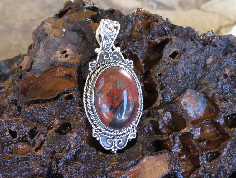 Sterling Silver Red Jasper Gemstone Bali Pendant SP-1148