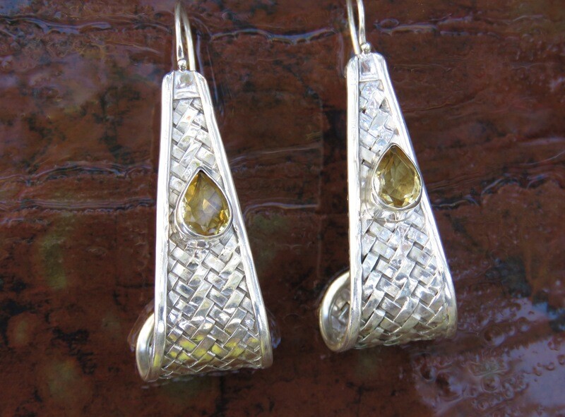 Sterling Silver Citrine Woven Design Earrings ER-1092