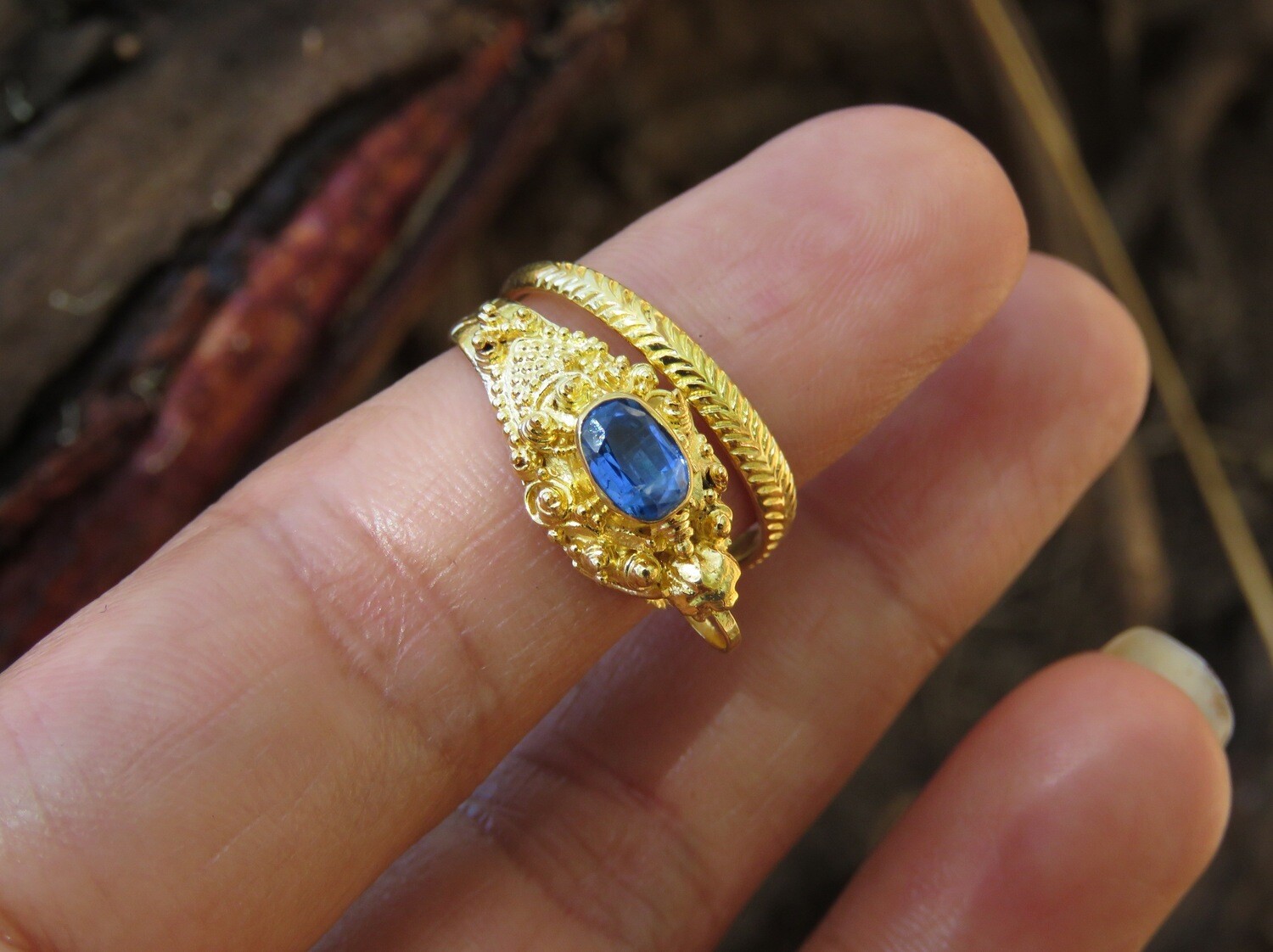 18k Gold Plated Lab Created Blue Sapphire Snake Ring GPR-206