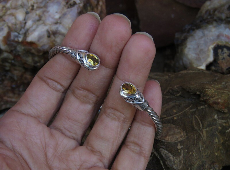 Sterling Silver Citrine Twisted Wire Cuff Bangle SBB-623