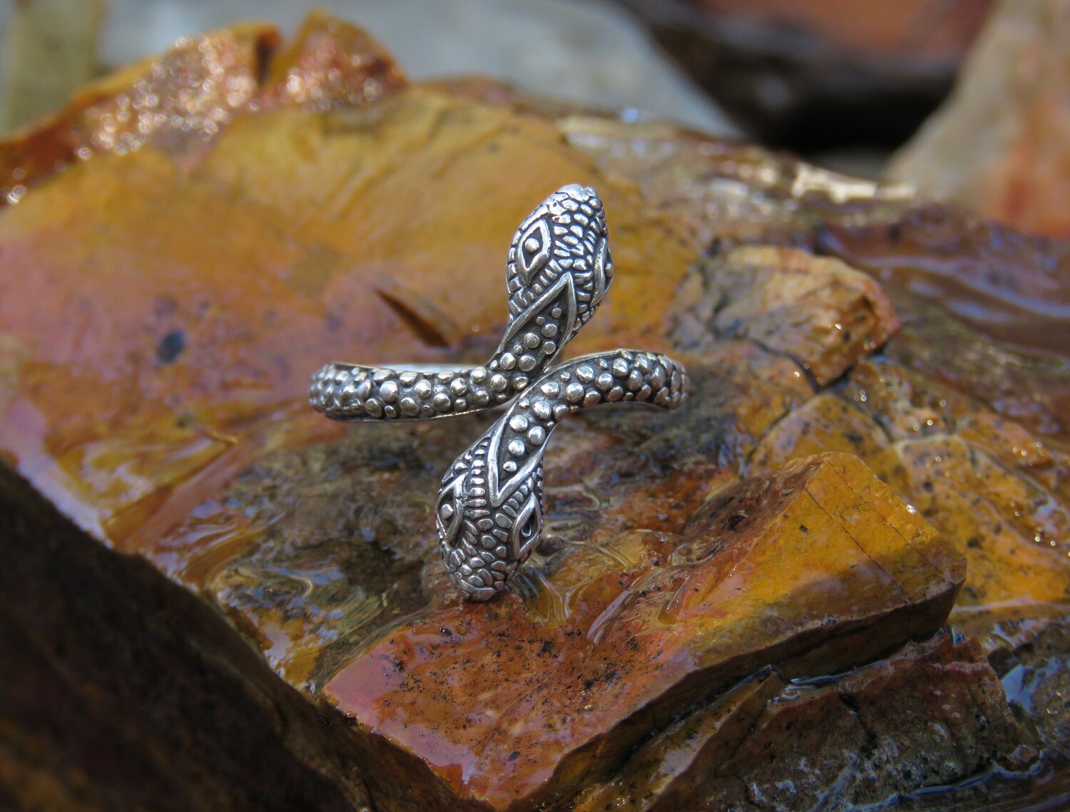 Sterling Silver Double Snake Head Ring SR-333