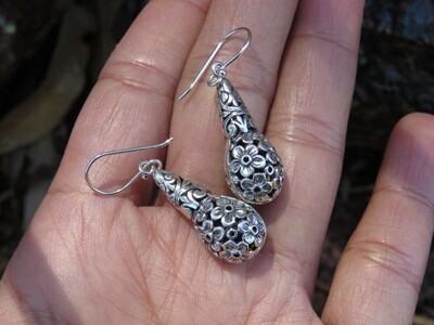 Sterling Silver Ornate Bali Dangle Earrings SE-407