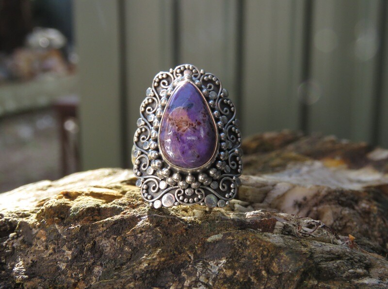 Sterling Silver Sugilite Gemstone Bali Ring RI-1003