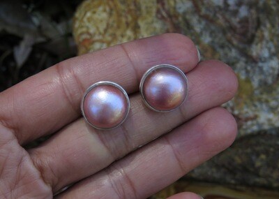 Sterling Silver Round Pink Pearl Push Back Earrings ER-1098