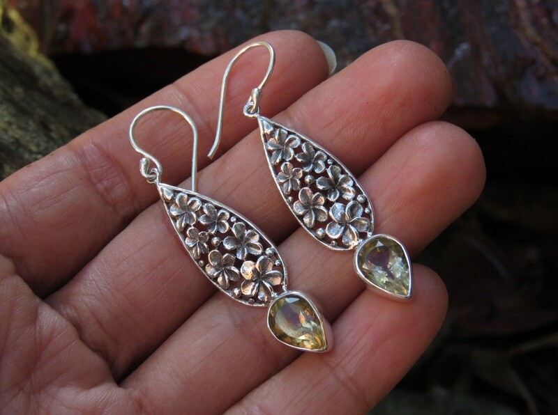 Sterling Silver Frangipani Citrine Dangle Earrings ER-1100