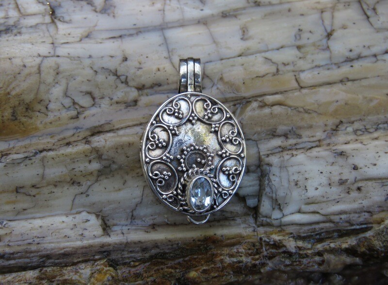 Sterling Silver Blue Topaz Oval Locket Pendant LP-310