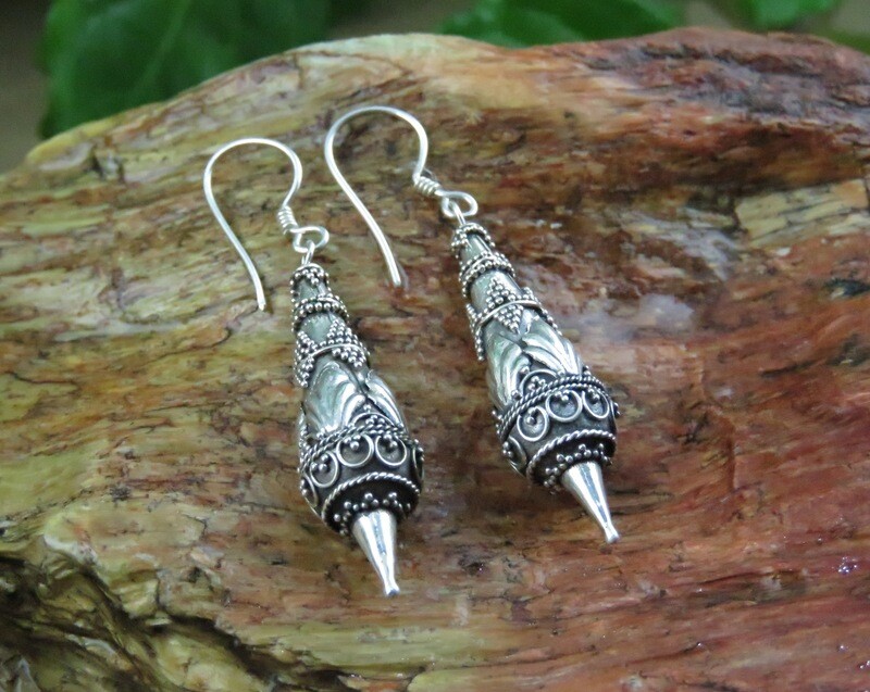 Sterling Silver Bali Kojong Dangle Earrings SE-416