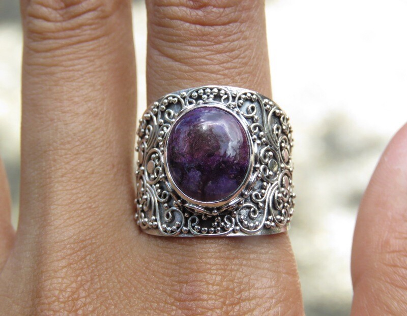 Sterling silver, Sugilite gemstone, Bali, Women&#39;s ring RI-1013