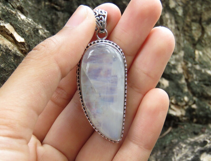 Sterling Silver, Rainbow Moonstone, Women&#39;s Pendant SP-1163