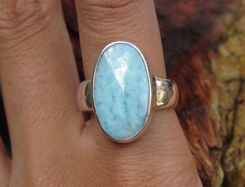 Sterling Silver, Larimar Gemstone, Women&#39;s Gemstone Ring RI-1022