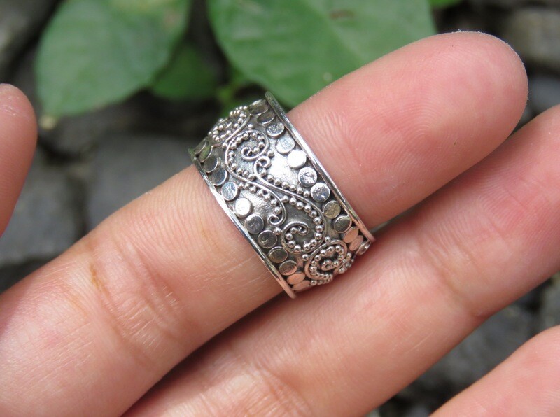 Sterling Silver, Bali Motif, Wide Band, Unisex Ring SR-335