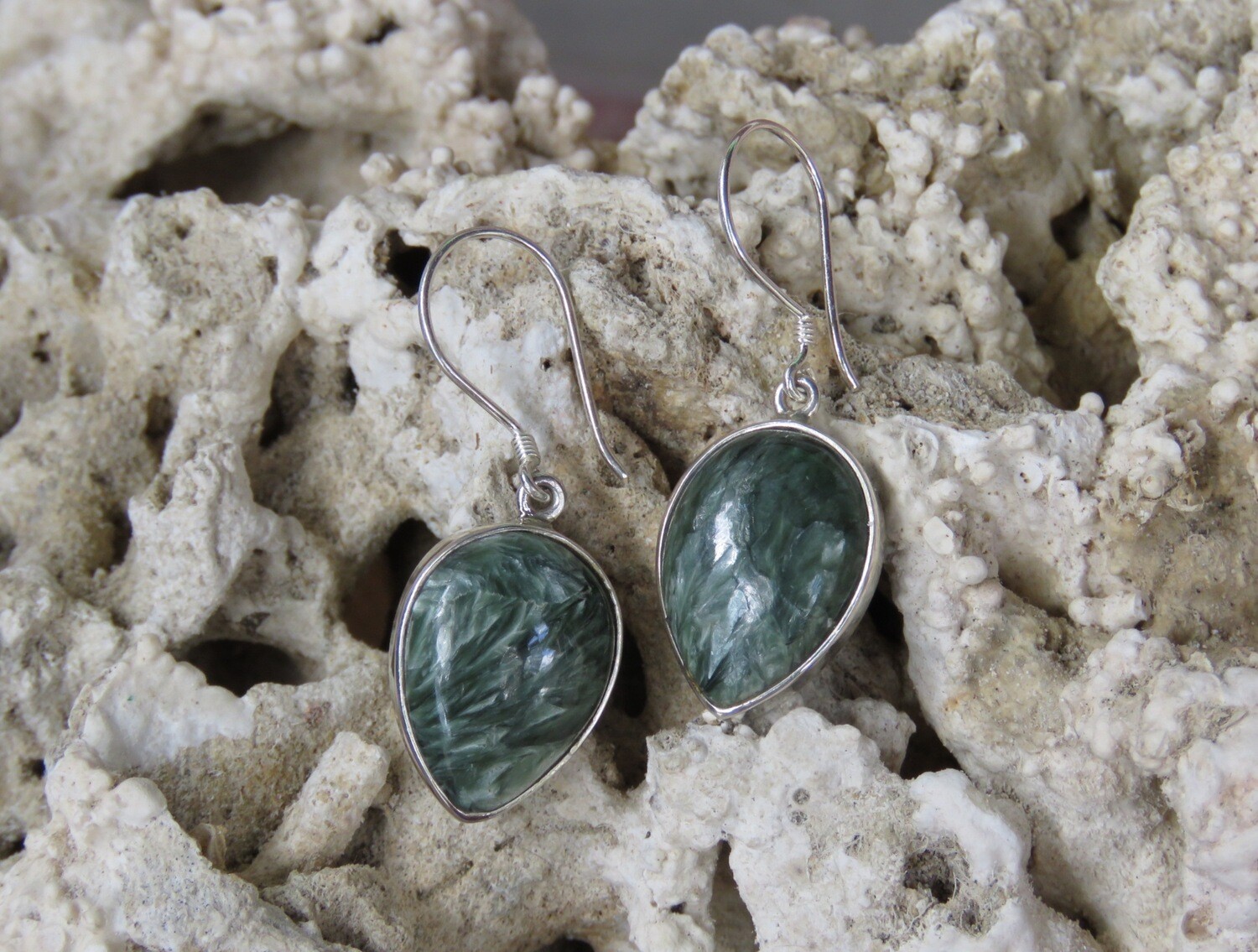 Sterling Silver, Seraphinite Gemstone, Dangle Earrings ER-1102