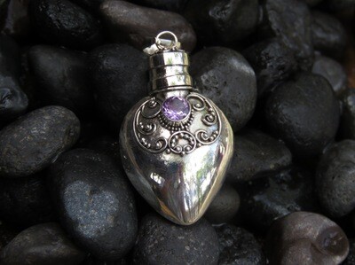 Sterling Silver Amethyst Perfume Pendant, Cremation Jewelry PP-544