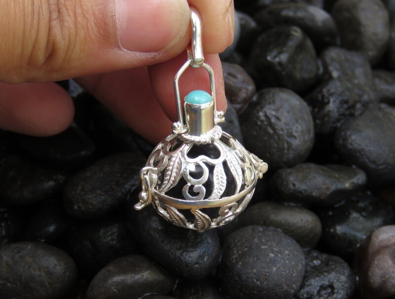 Sterling Silver, Turquoise Gemstone 20mm Harmony Ball Pendant HB-477