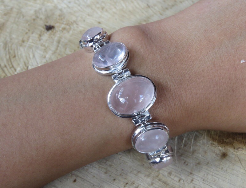 Sterling Silver, Rose Quartz Gemstone, Women&#39;s Bracelet SBB-626