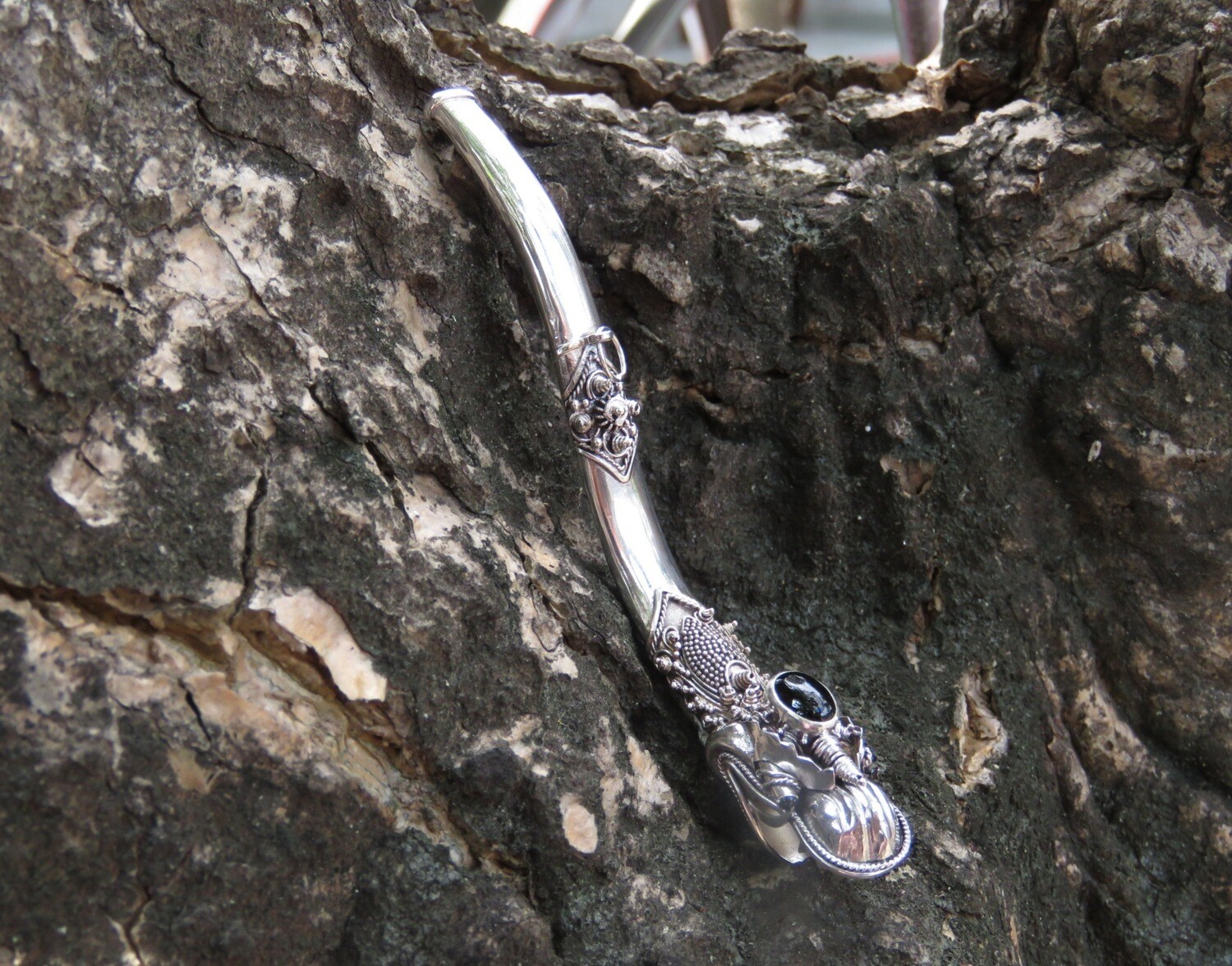 Sterling Silver Black Onyx Dragon Cigarette Holder CP-100