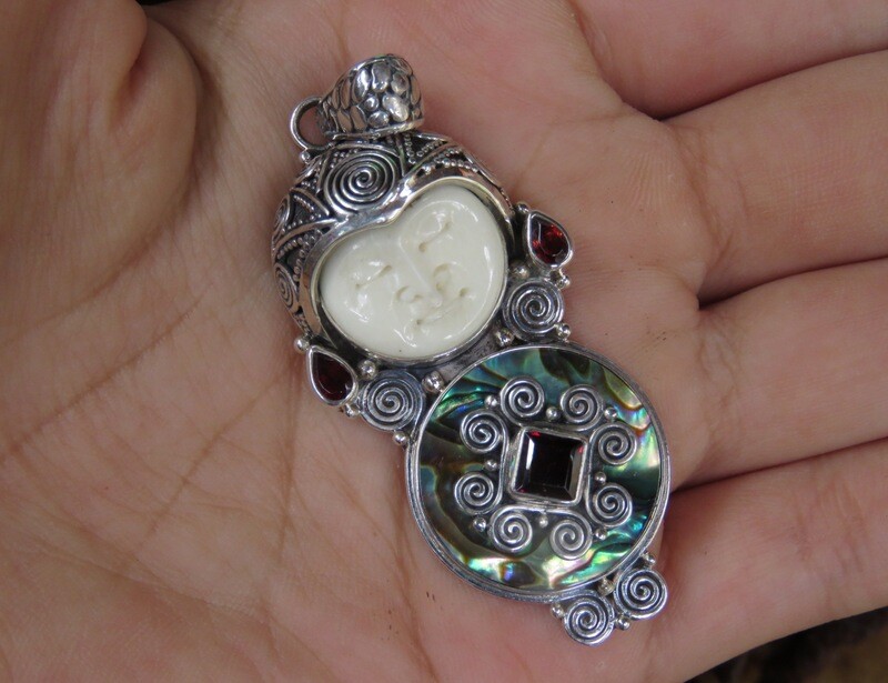 Sterling Silver, Garnet Gemstone, Shell, Goddess Pendant GJ-102