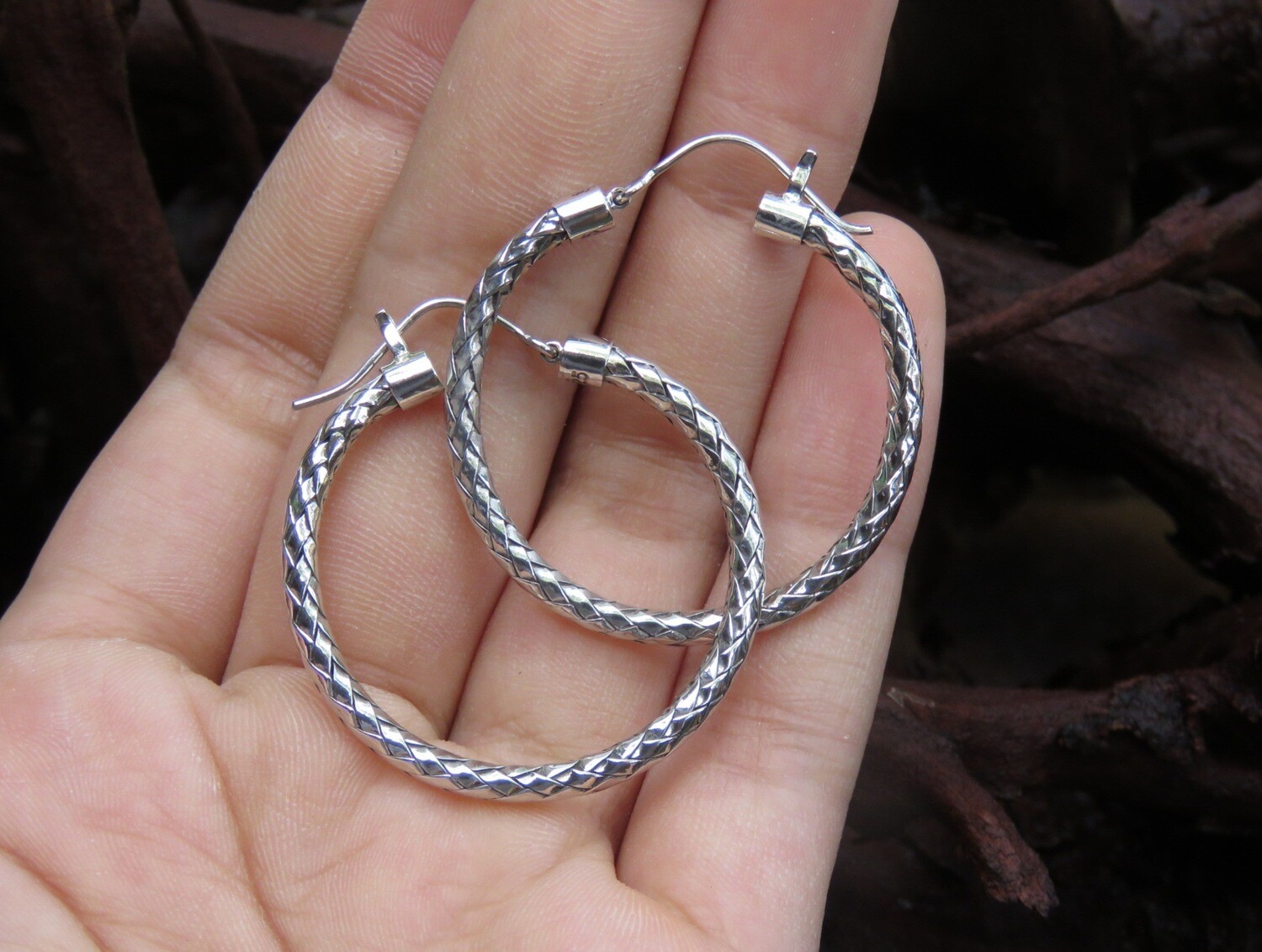 Sterling silver, Woven Design, Women's Hoop Earrings SE-419