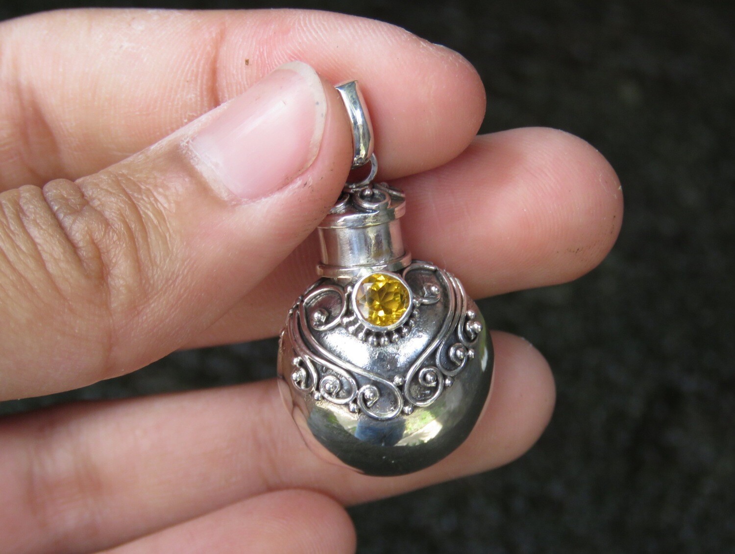 Sterling silver, Citrine Gemstone, Perfume pendant, Cremation pendant PP-545
