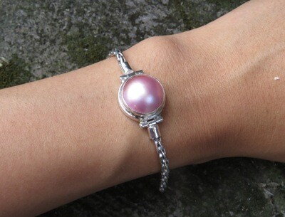 Sterling silver, Pink Mabe Pearl, Women's Bracelet SBB-627