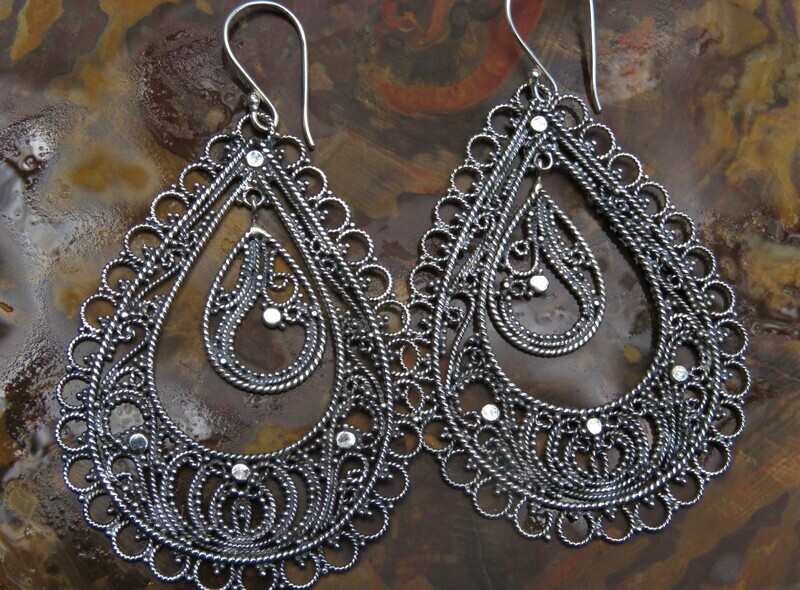 Sterling Silver, Bali Filigree, Large, Dangle Earrings SE-420