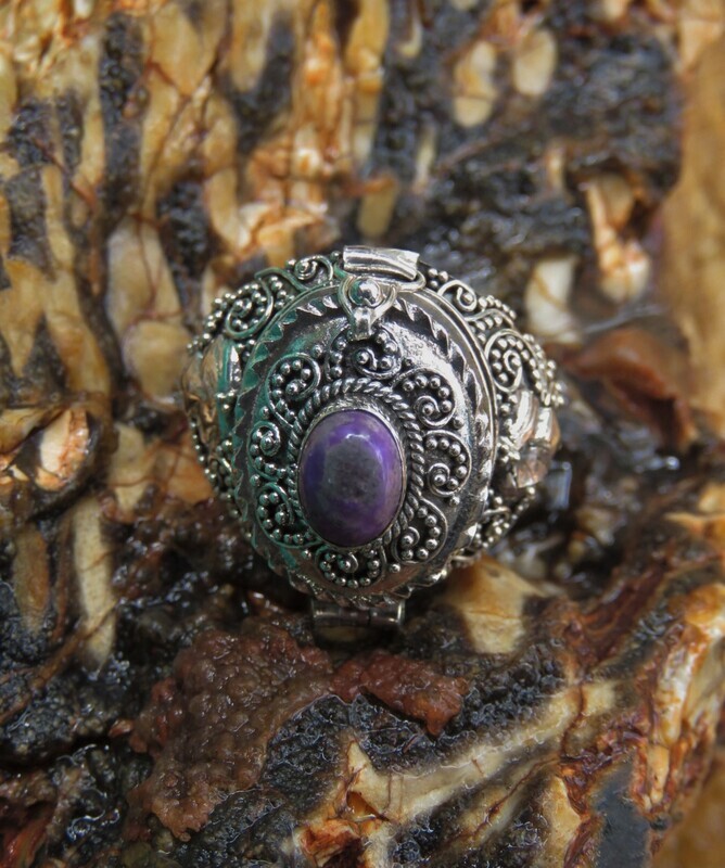 Sterling Silver, Sugilite Gemstone, Bali Locket Ring LR-105