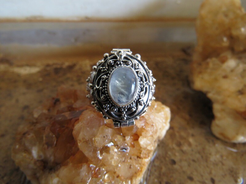 Sterling Silver Rainbow Moonstone Locket Ring LR-108