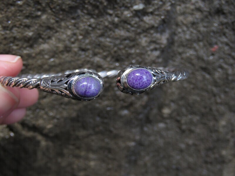 Sterling Silver, Sugilite Gemstone, Women&#39;s Bangle, Cuff Bangle SBB-629