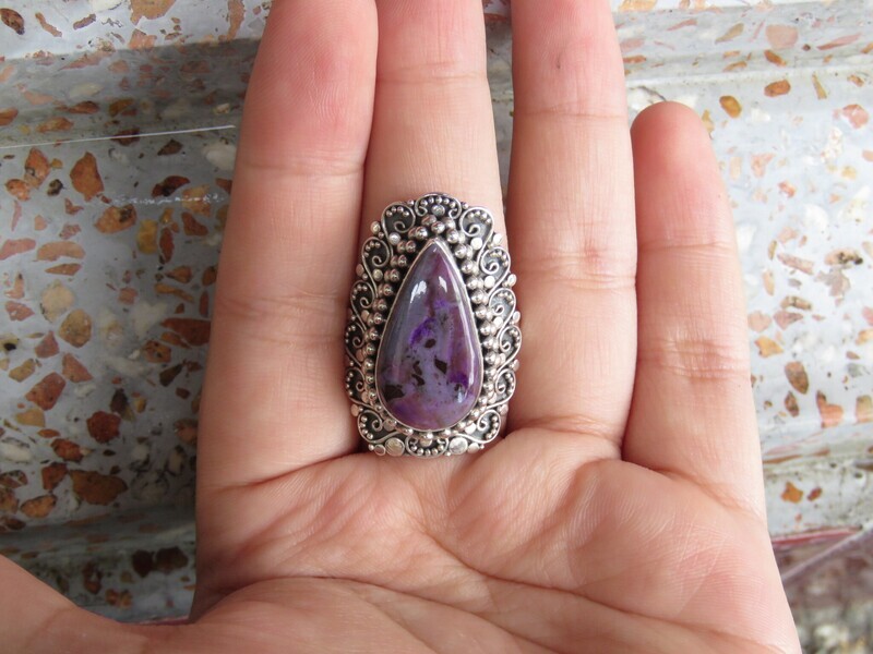 Sterling Silver, Sugilite Gemstone, Bali Scrollwork, Gemstone Ring RI-1027