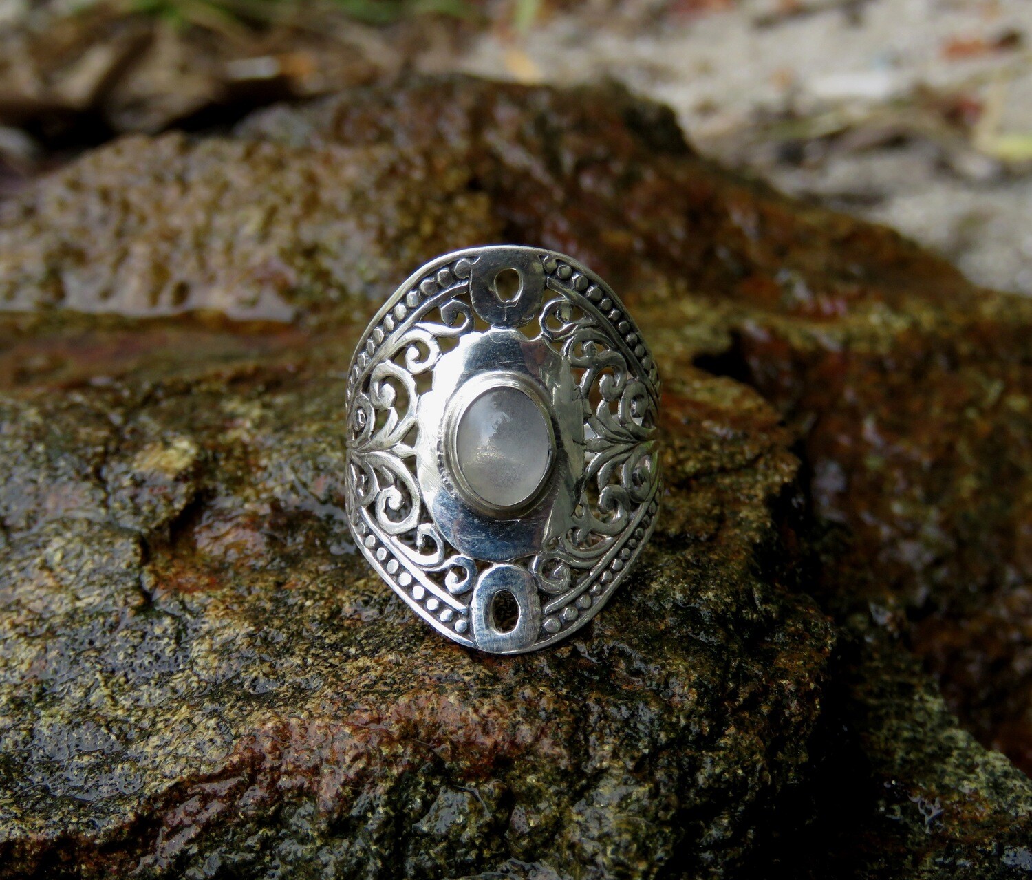 Sterling Silver, Rainbow Moonstone, Women's Ring RI-1028