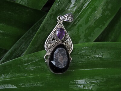 Sterling silver, Amethyst Gemstone, Druzy, Pendant SP-1172