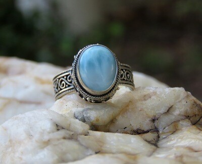 Sterling Silver Larimar Gemstone Bali Ring RI-1031